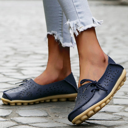 Genuine Leather Fashion Women Flats  Loafers SlipOn Bowtie Tenis Shoes For Women Hollow Nurse Footw 4