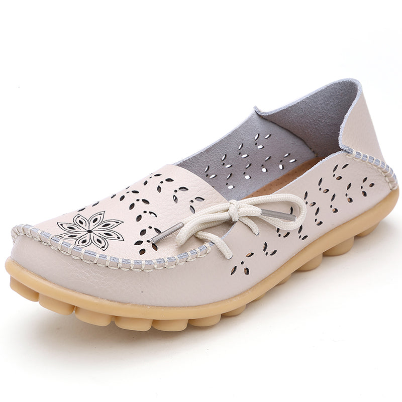 Genuine Leather Fashion Women Flats  Loafers SlipOn Bowtie Tenis Shoes For Women Hollow Nurse Footw 5