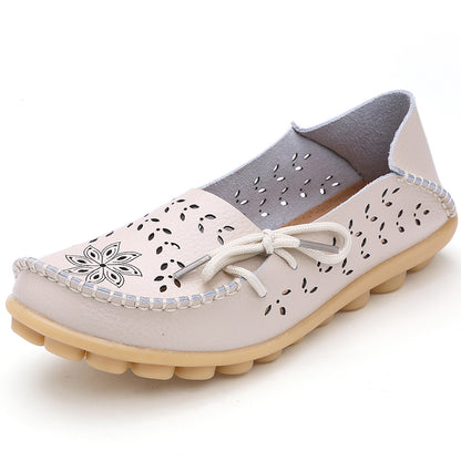 Genuine Leather Fashion Women Flats  Loafers SlipOn Bowtie Tenis Shoes For Women Hollow Nurse Footw 5