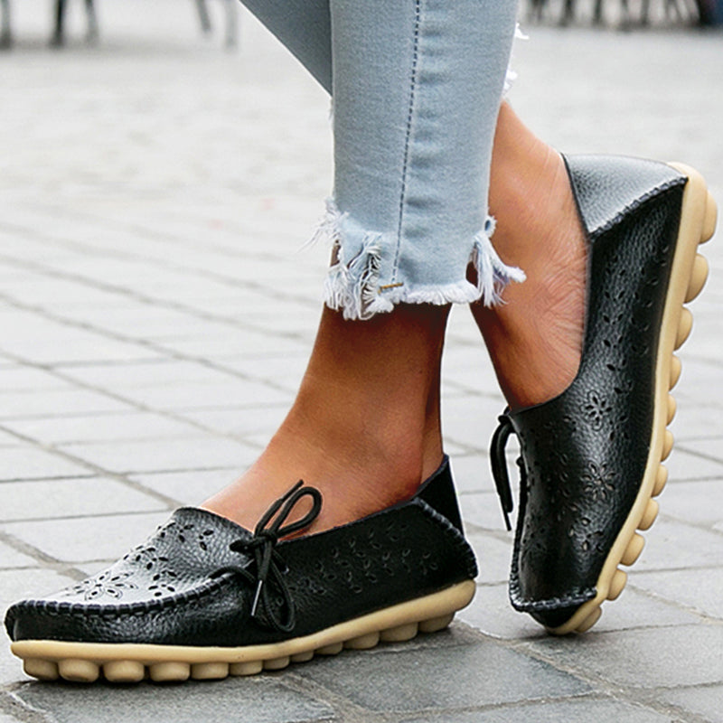 Genuine Leather Fashion Women Flats  Loafers SlipOn Bowtie Tenis Shoes For Women Hollow Nurse Footw 1