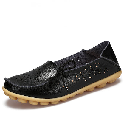 Genuine Leather Fashion Women Flats  Loafers SlipOn Bowtie Tenis Shoes For Women Hollow Nurse Footw 6