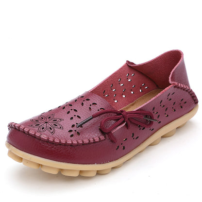 Genuine Leather Fashion Women Flats  Loafers SlipOn Bowtie Tenis Shoes For Women Hollow Nurse Footw 8