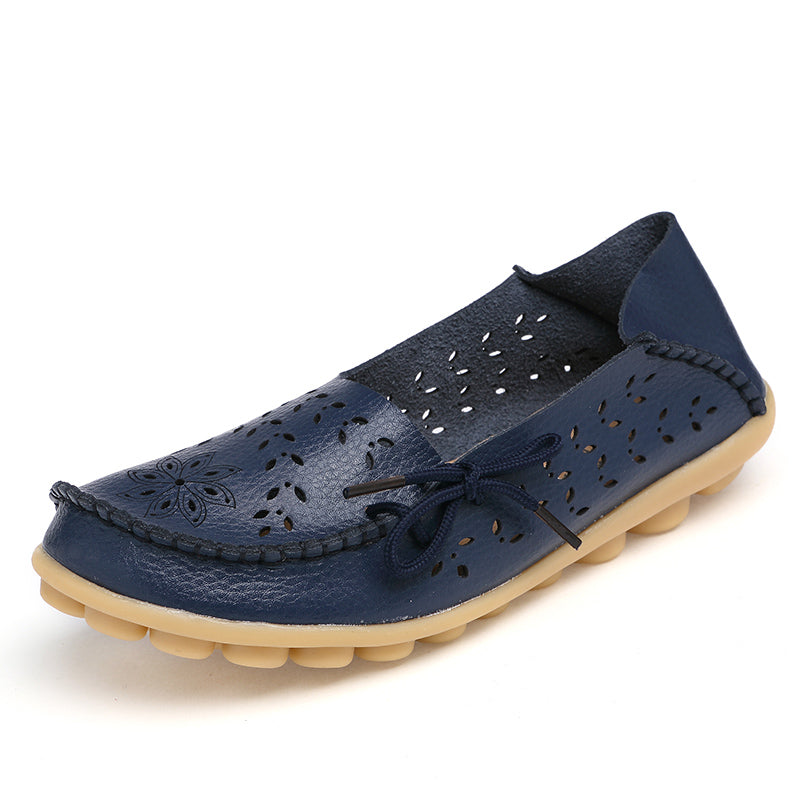Genuine Leather Fashion Women Flats  Loafers SlipOn Bowtie Tenis Shoes For Women Hollow Nurse Footw 9