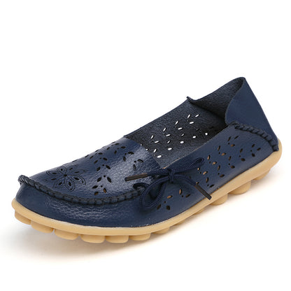 Genuine Leather Fashion Women Flats  Loafers SlipOn Bowtie Tenis Shoes For Women Hollow Nurse Footw 9