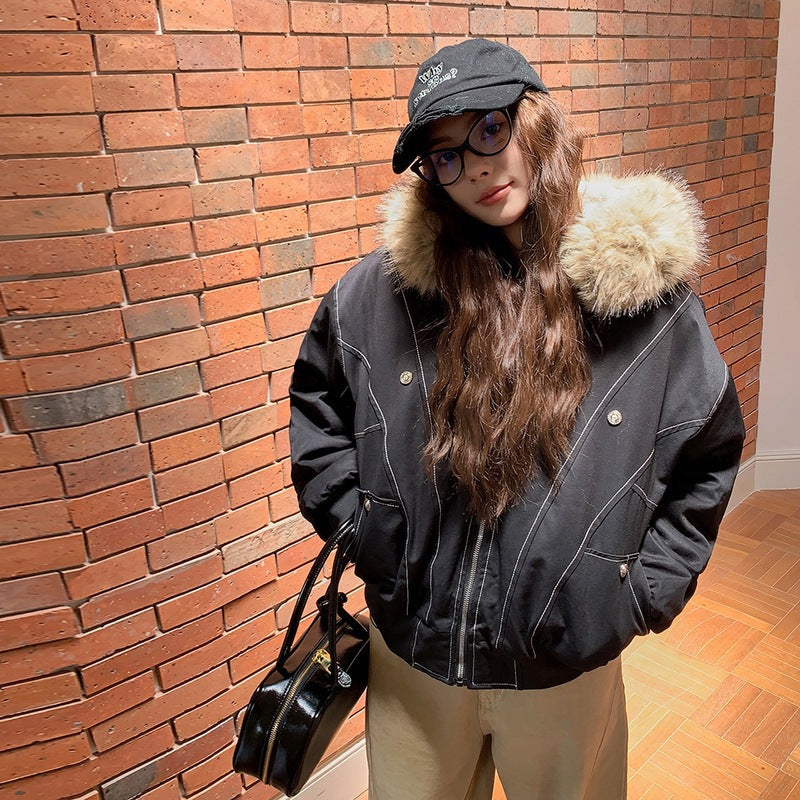 New Winter Puffer Jacket for Women, Warm Parka with Removable Fur Hood, Long Cotton Padded Coat, Insulated Outwear