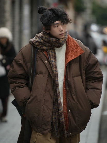 Maillard Retro Down Jacket, Unisex Autumn Winter Coat, Warm Loose Fit, Casual Versatile Trendy Jacket