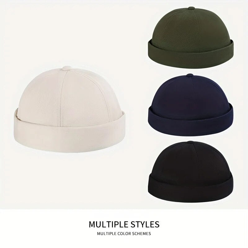 Vintage Dome Hat, Fashion Brimless Cap, Adjustable Cotton Beanies for Men Women, Hip Hop Melon Skin Cap, Unisex Versatil