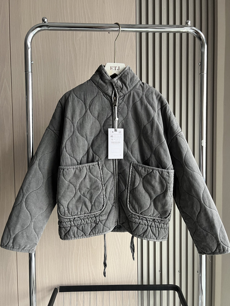 New Arrival Womens Cotton Jacket, Vintage Quilted Coat, Lenzing Rayon, High Collar with Large Pockets