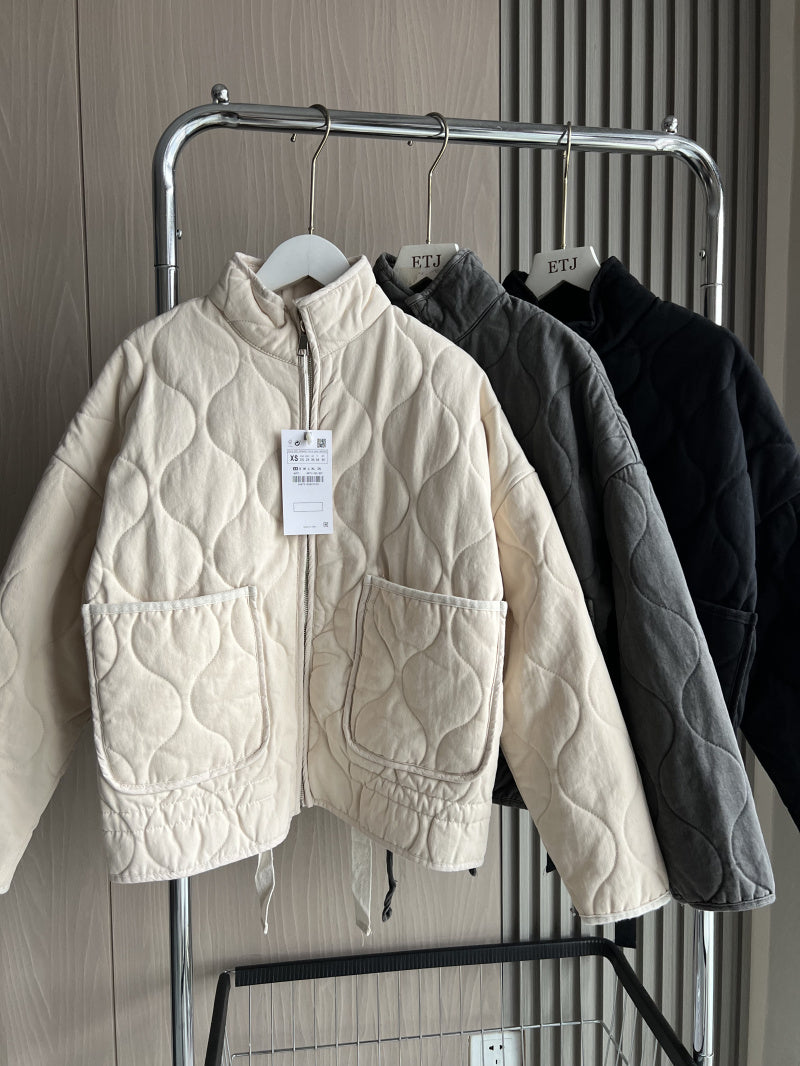 New Arrival Womens Cotton Jacket, Vintage Quilted Coat, Lenzing Rayon, High Collar with Large Pockets