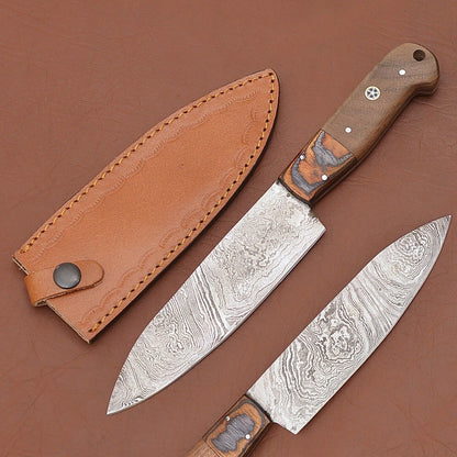 Custom Forged Damascus Chef Knife – Full Tang Kitchen Essential