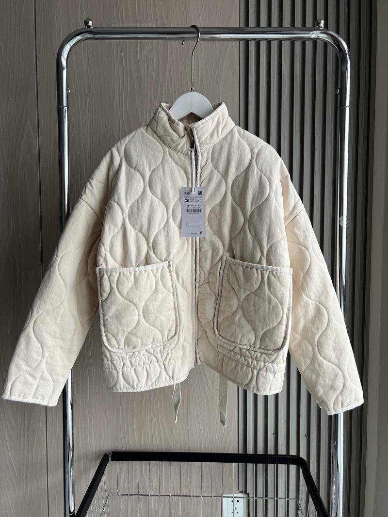 New Arrival Womens Cotton Jacket, Vintage Quilted Coat, Lenzing Rayon, High Collar with Large Pockets