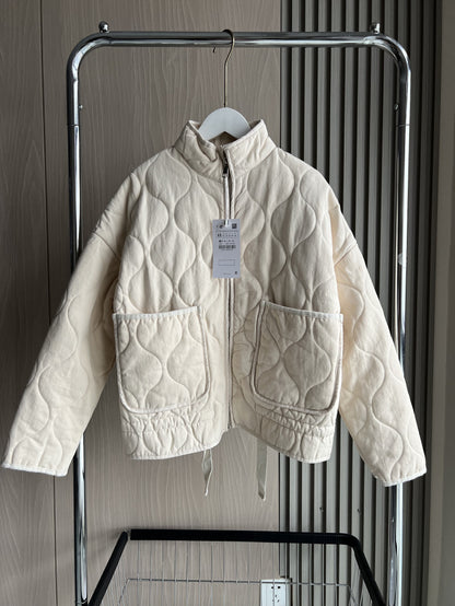 New Arrival Womens Cotton Jacket, Vintage Quilted Coat, Lenzing Rayon, High Collar with Large Pockets