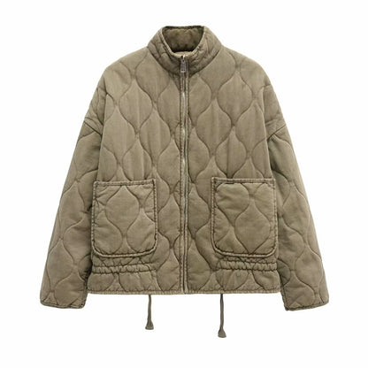 New Arrival Womens Cotton Jacket, Vintage Quilted Coat, Lenzing Rayon, High Collar with Large Pockets