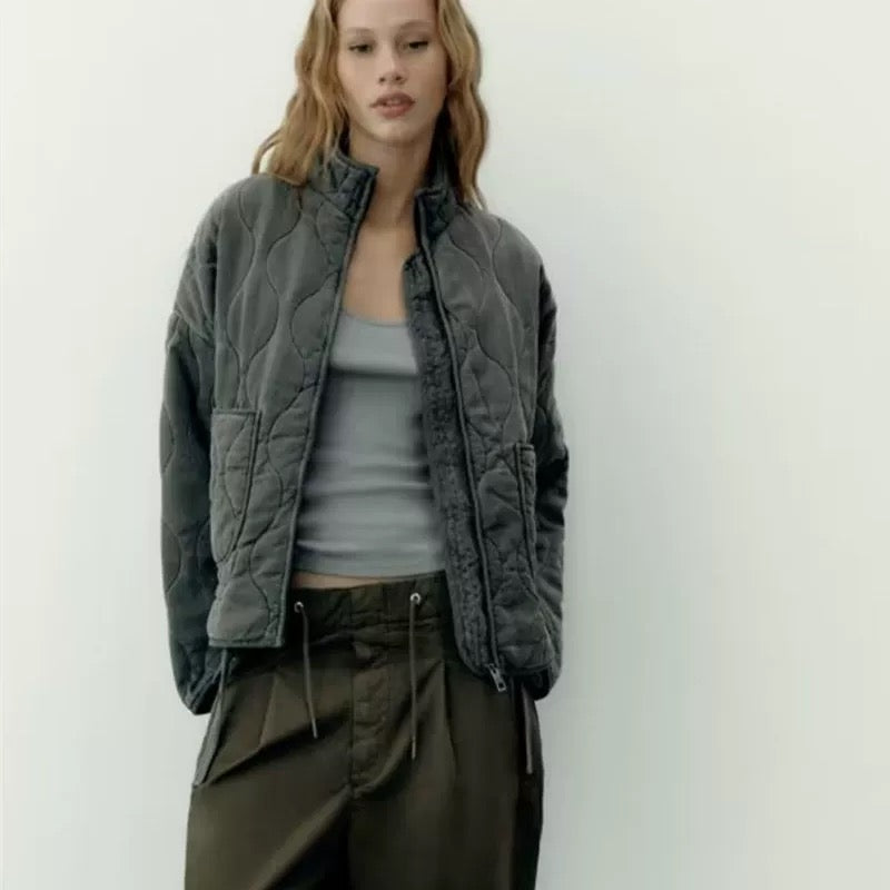 New Arrival Womens Cotton Jacket, Vintage Quilted Coat, Lenzing Rayon, High Collar with Large Pockets
