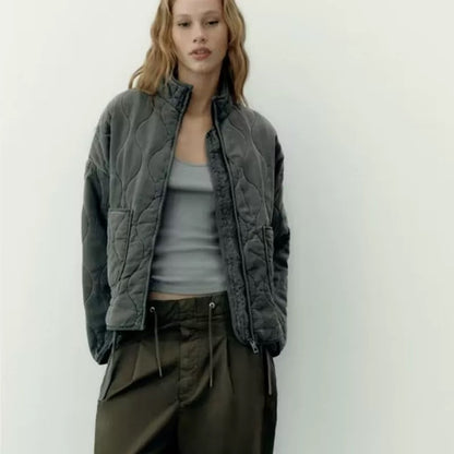 New Arrival Womens Cotton Jacket, Vintage Quilted Coat, Lenzing Rayon, High Collar with Large Pockets