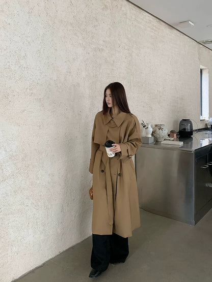 Elegant Style, Street wear Jackets for Women, Double Breasted Medium Length Trench Coats