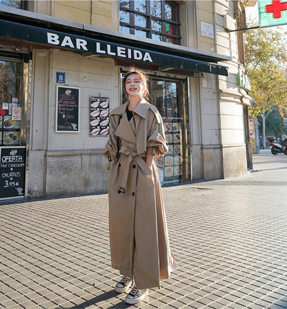 Elegant Style, Street wear Jackets for Women, Double Breasted Medium Length Trench Coats