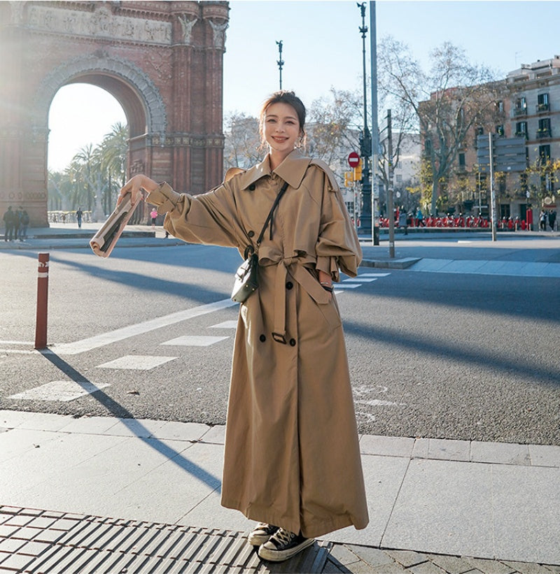 Elegant Style, Street wear Jackets for Women, Double Breasted Medium Length Trench Coats