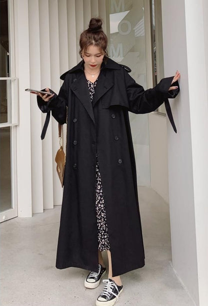 Elegant Style, Street wear Jackets for Women, Double Breasted Medium Length Trench Coats