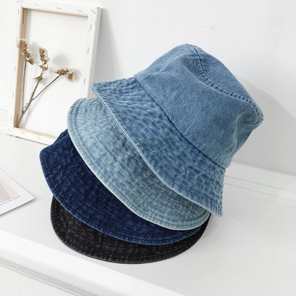 Denim Fisherman Hat for Men and Women, Large Brim Summer Sun Protection Hat, Breathable Thin Shade Basin Cap