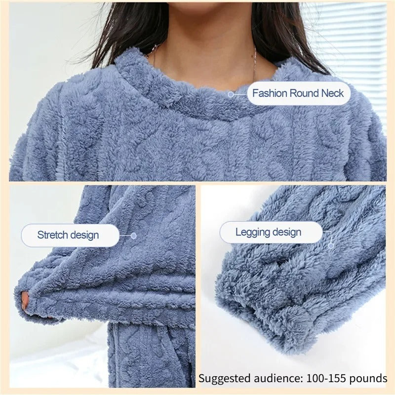 Soft Coral Velvet Pajamas Set For Women Warm Jacquard Lounge Wear Cozy Winter Outerwear Christmas W