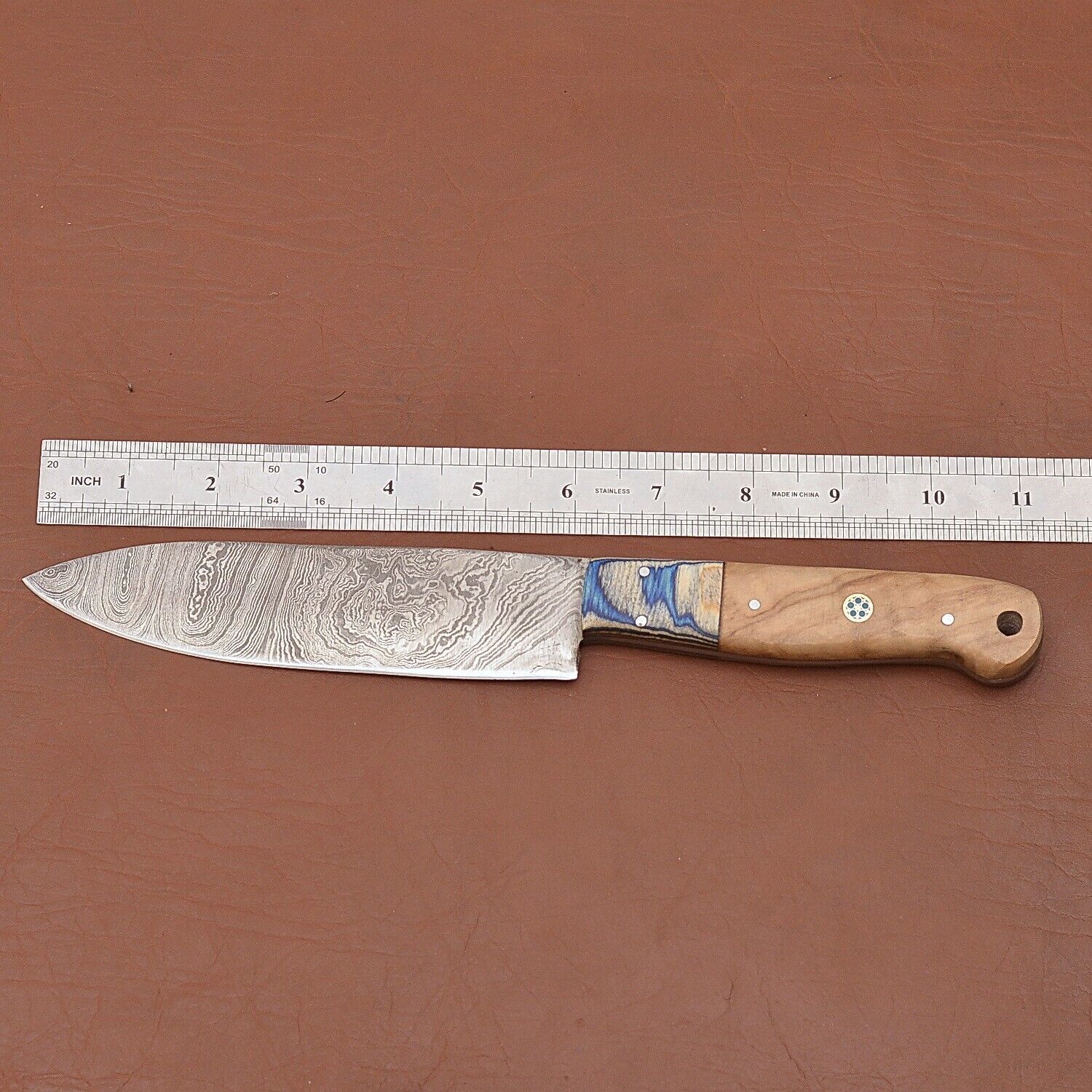 Custom Forged Damascus Steel Kitchen Knife  Full Tang Chefs Knife With Wood Handle 2