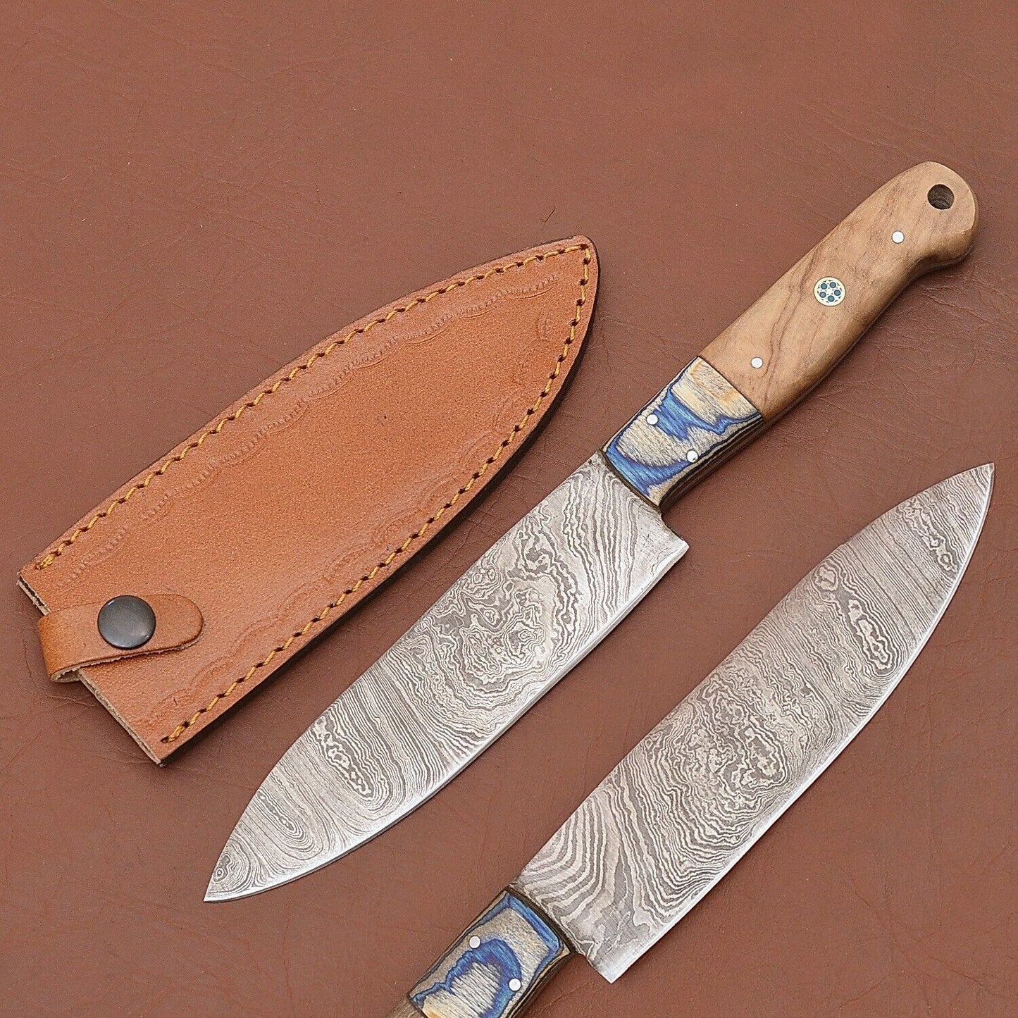 Custom Forged Damascus Steel Kitchen Knife – Full Tang Chefs Knife with Wood Handle