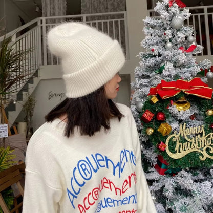 Rabbit Fur Winter Knitted Beanies Fashion Warm Cashmere Wool Skullies Angola Women Cap Female Three 1