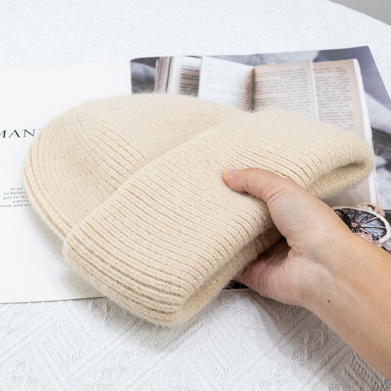 Rabbit Fur Winter Knitted Beanies Fashion Warm Cashmere Wool Skullies Angola Women Cap Female Three 2
