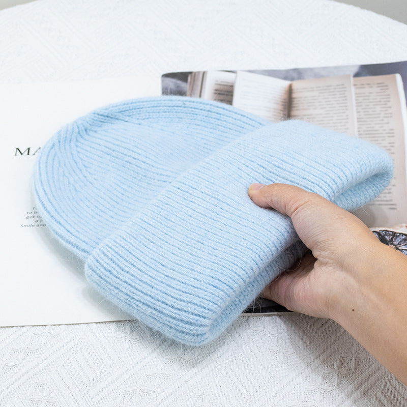 Rabbit Fur Winter Knitted Beanies Fashion Warm Cashmere Wool Skullies Angola Women Cap Female Three 3