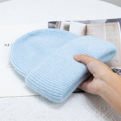 Rabbit Fur Winter Knitted Beanies Fashion Warm Cashmere Wool Skullies Angola Women Cap Female Three 3