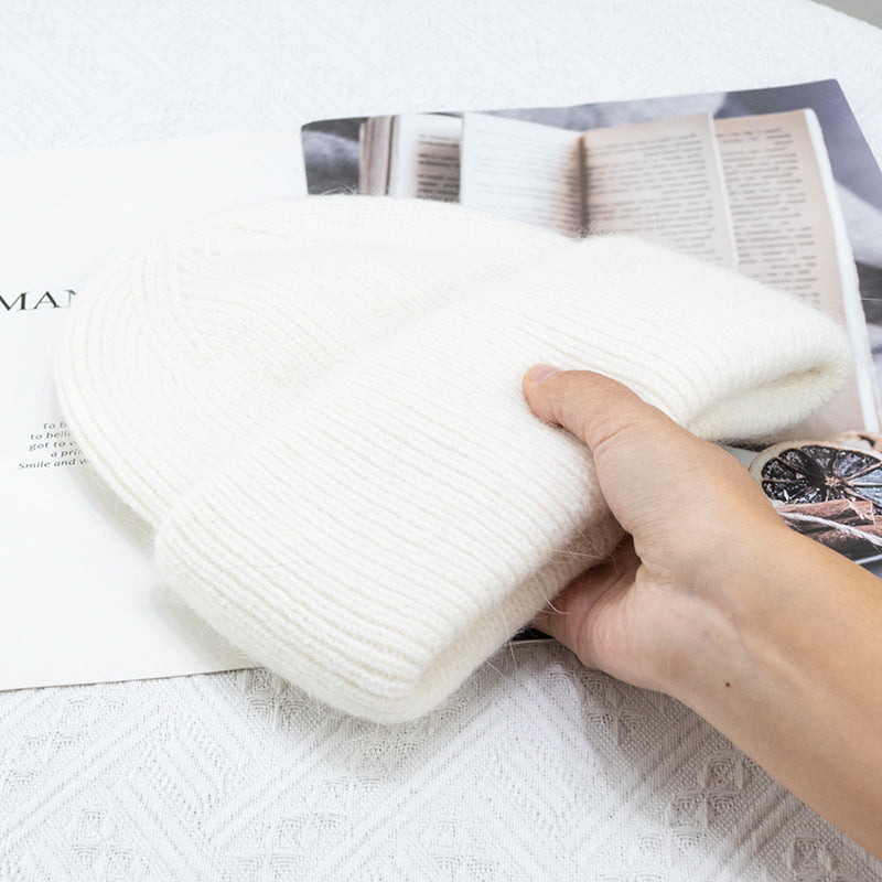 Rabbit Fur Winter Knitted Beanies Fashion Warm Cashmere Wool Skullies Angola Women Cap Female Three 7