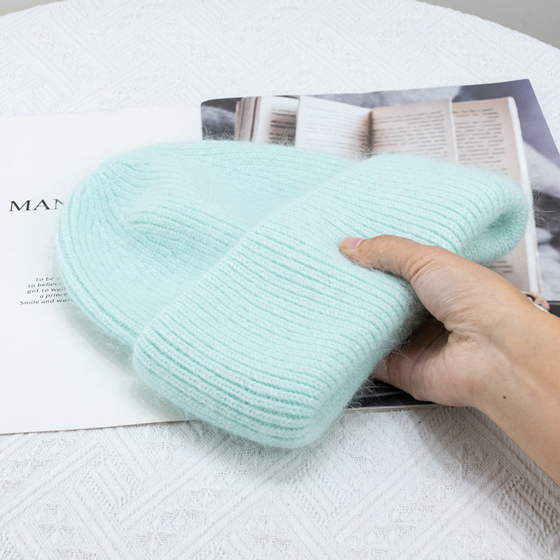 Rabbit Fur Winter Knitted Beanies Fashion Warm Cashmere Wool Skullies Angola Women Cap Female Three 8
