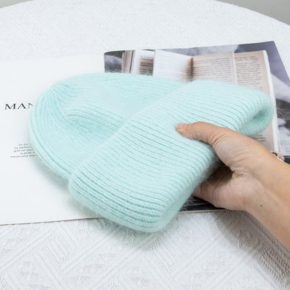 Rabbit Fur Winter Knitted Beanies Fashion Warm Cashmere Wool Skullies Angola Women Cap Female Three 8