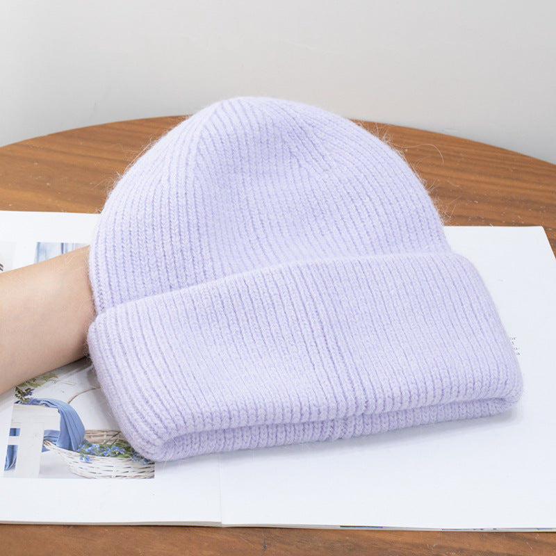 Rabbit Fur Winter Knitted Beanies Fashion Warm Cashmere Wool Skullies Angola Women Cap Female Three 10