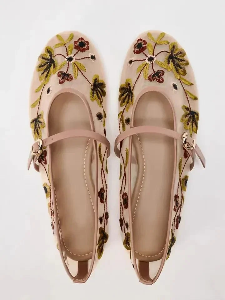 Luxury Designer Mesh Breathable Ballet Flats Women Embroidered Flower Mary Jane Shoes Lightweight L 5