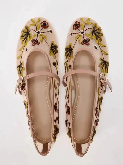 Luxury Designer Mesh Breathable Ballet Flats Women Embroidered Flower Mary Jane Shoes Lightweight L 5