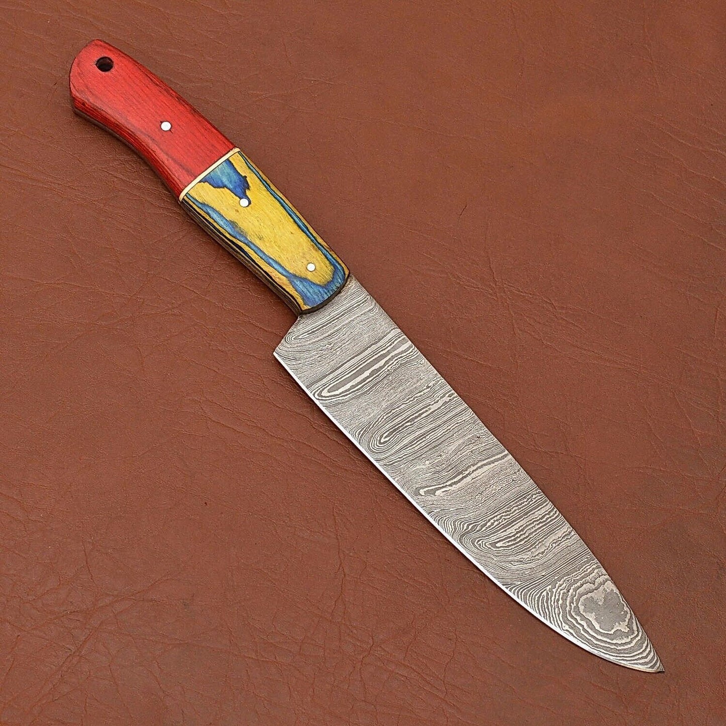 Premium Damascus Steel Chef Knife  Handmade With Wood Handle  Leather Case 1