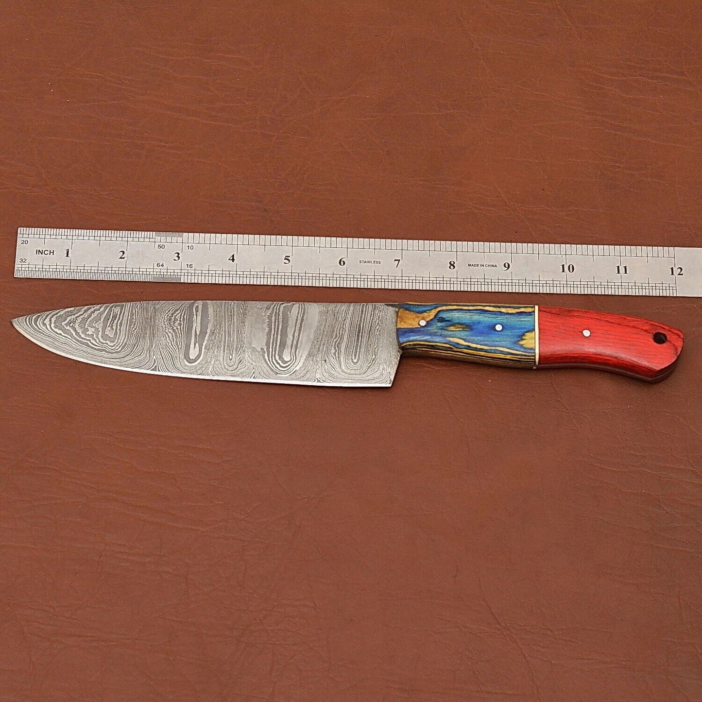 Premium Damascus Steel Chef Knife  Handmade With Wood Handle  Leather Case 2