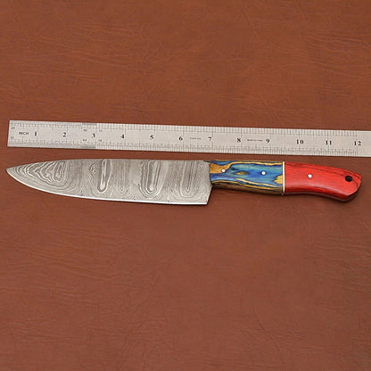 Premium Damascus Steel Chef Knife  Handmade With Wood Handle  Leather Case 2