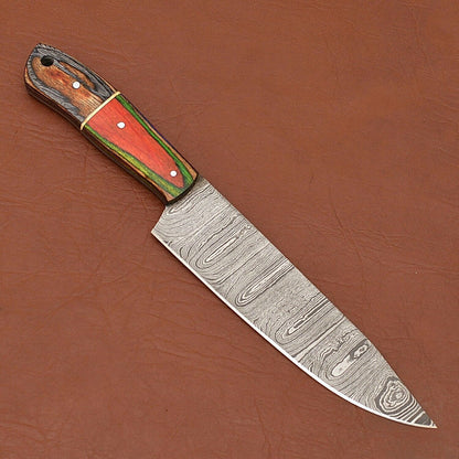 Artisan Forged Damascus Kitchen Knife  Sharp 7 Inch Blade With Wooden Handle 1