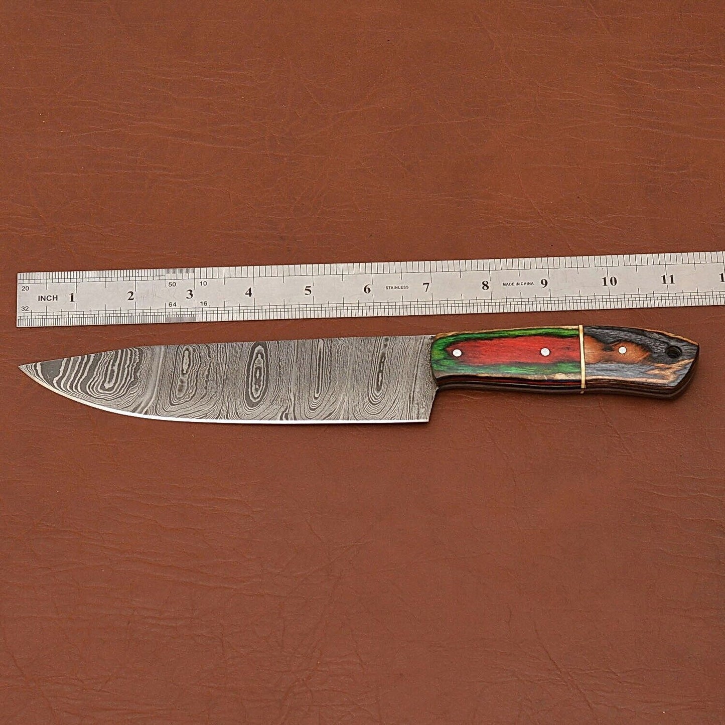 Artisan Forged Damascus Kitchen Knife  Sharp 7 Inch Blade With Wooden Handle 2