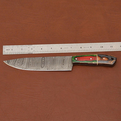 Artisan Forged Damascus Kitchen Knife  Sharp 7 Inch Blade With Wooden Handle 2