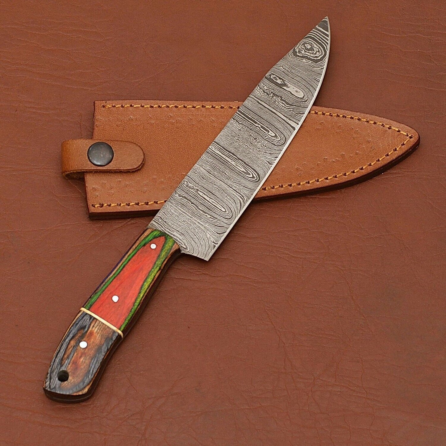 Artisan Forged Damascus Kitchen Knife  Sharp 7 Inch Blade With Wooden Handle 3