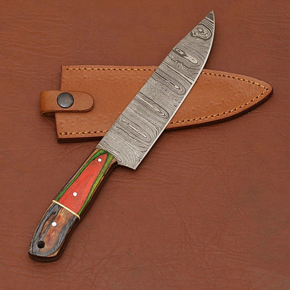 Artisan Forged Damascus Kitchen Knife  Sharp 7 Inch Blade With Wooden Handle 3