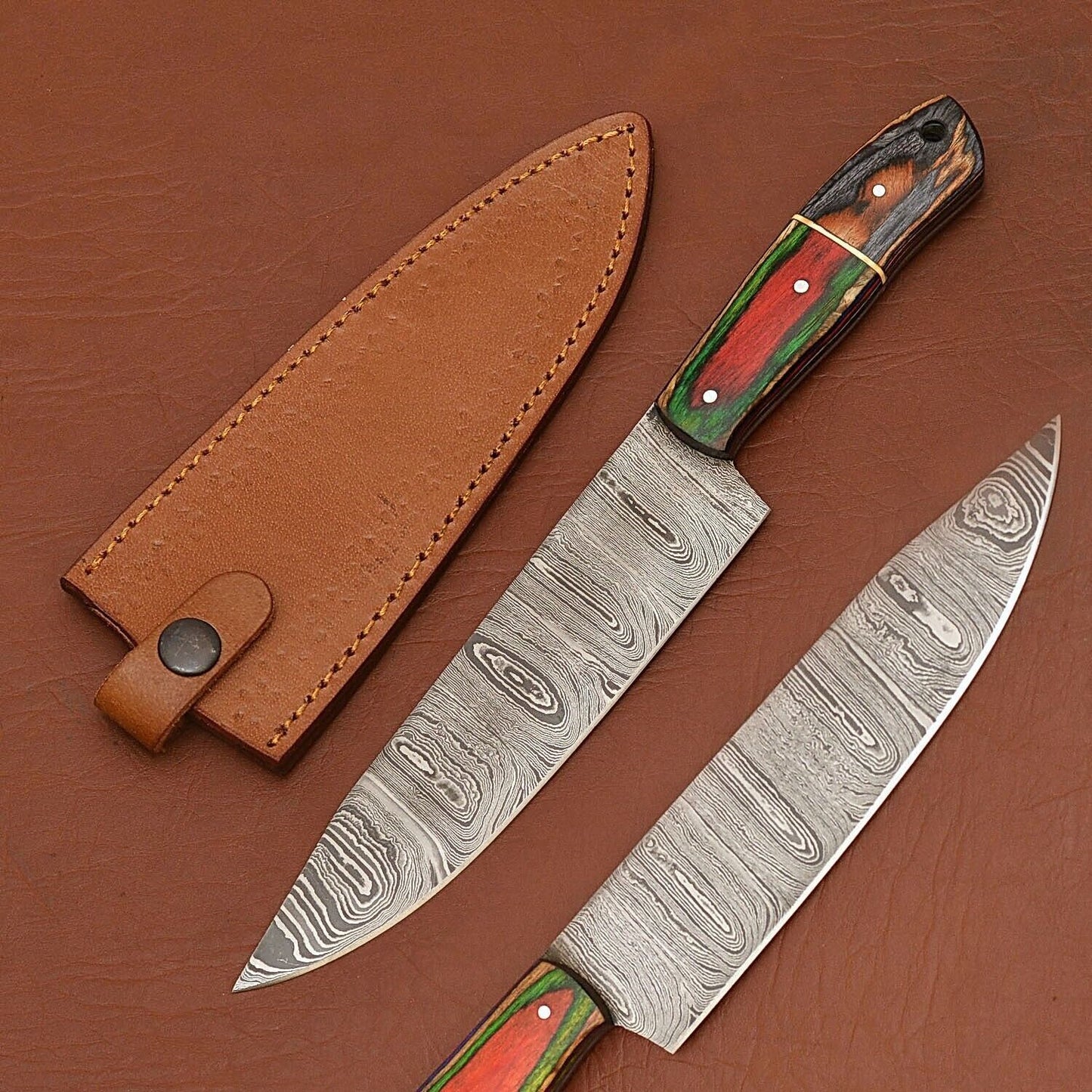 Artisan Forged Damascus Kitchen Knife – Sharp 7 Inch Blade with Wooden Handle