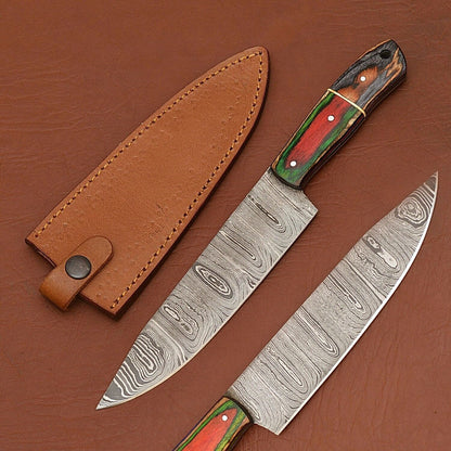 Artisan Forged Damascus Kitchen Knife – Sharp 7 Inch Blade with Wooden Handle