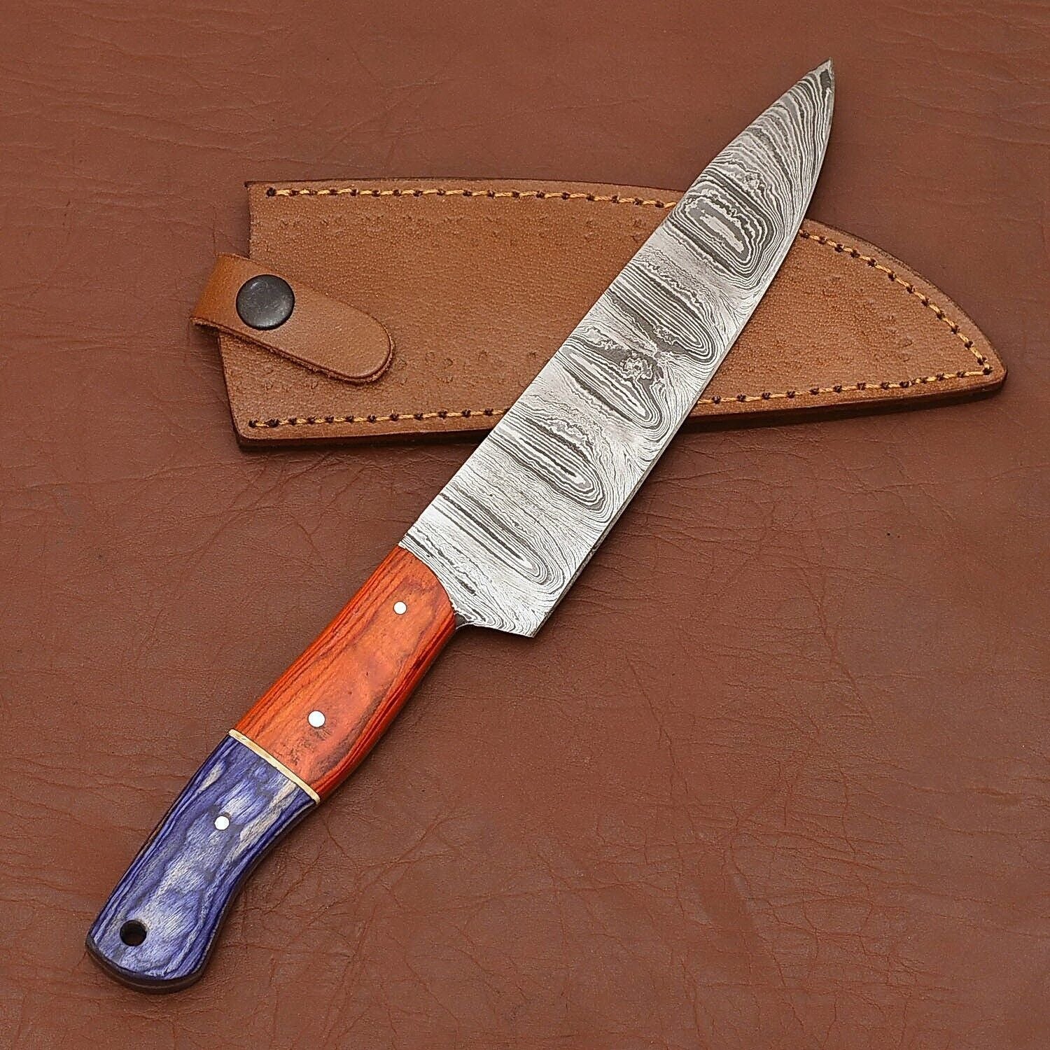 Custom Handmade Damascus Steel Cooking Knife  Durable Chef Knife With Sheath 3
