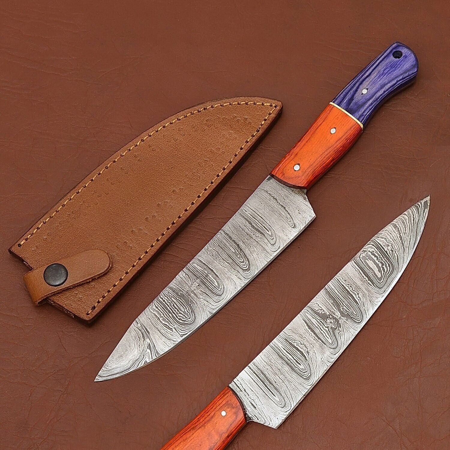 Custom Handmade Damascus Steel Cooking Knife – Durable Chef Knife with Sheath