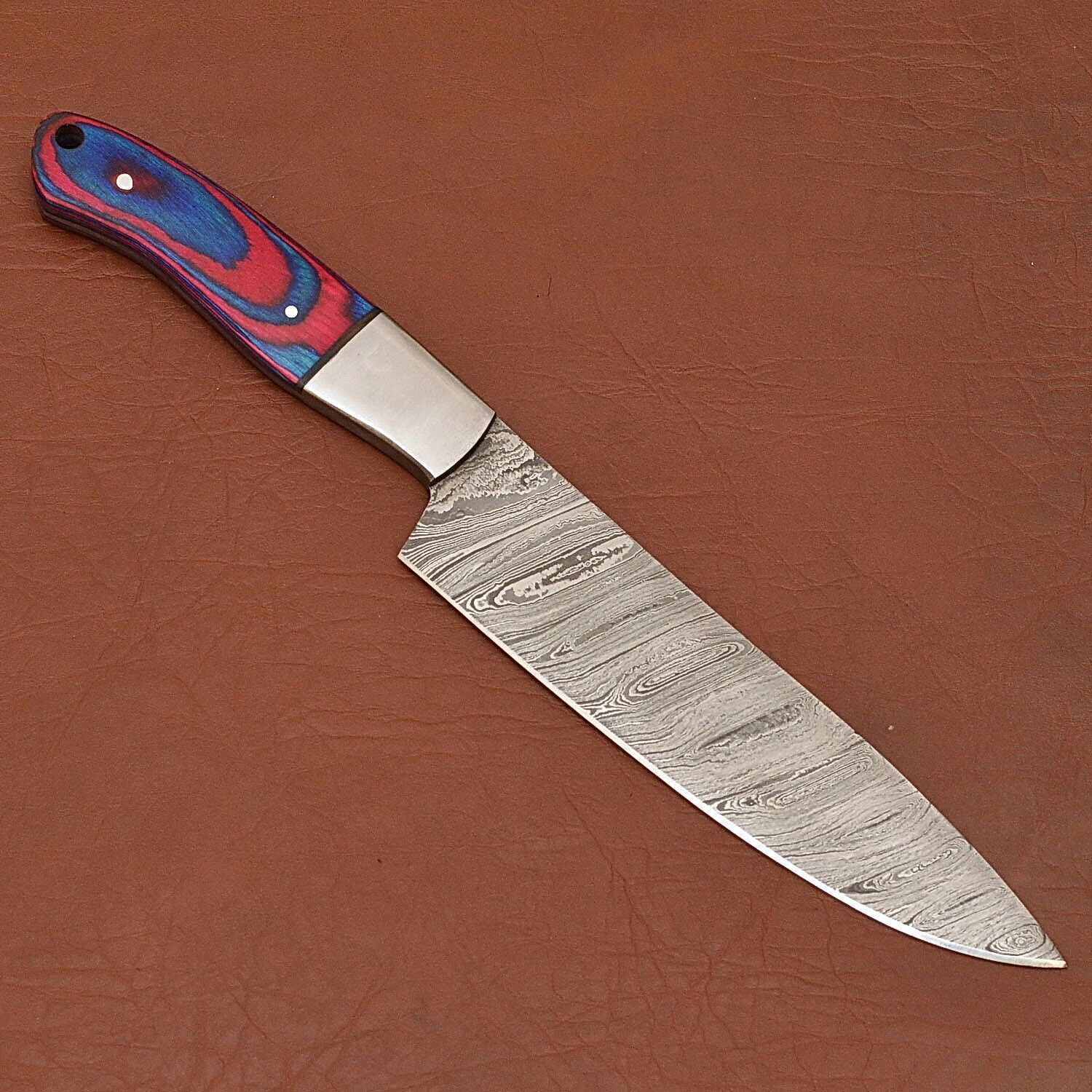 Authentic Damascus Steel Kitchen Knife  Handcrafted Chef Blade With Wood Handle 1